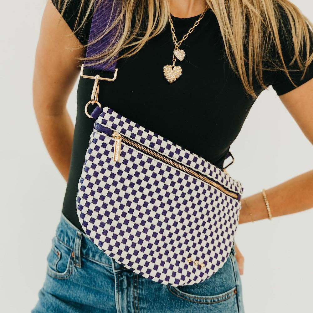 Woven vegan leather crossbody bum bag in brown