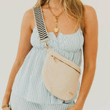 Woven vegan leather crossbody bum bag in brown