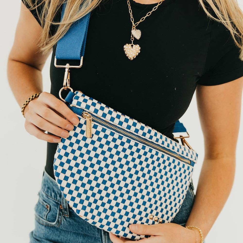 Woven vegan leather crossbody bum bag in brown