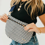 Woven vegan leather crossbody bum bag in brown