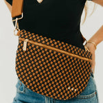 Woven vegan leather crossbody bum bag in brown