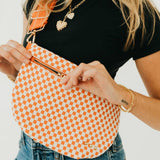 Woven vegan leather crossbody bum bag in brown