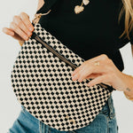 Woven vegan leather crossbody bum bag in brown
