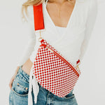 Woven vegan leather crossbody bum bag in brown