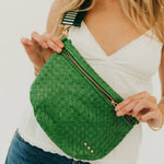Woven vegan leather crossbody bum bag in brown