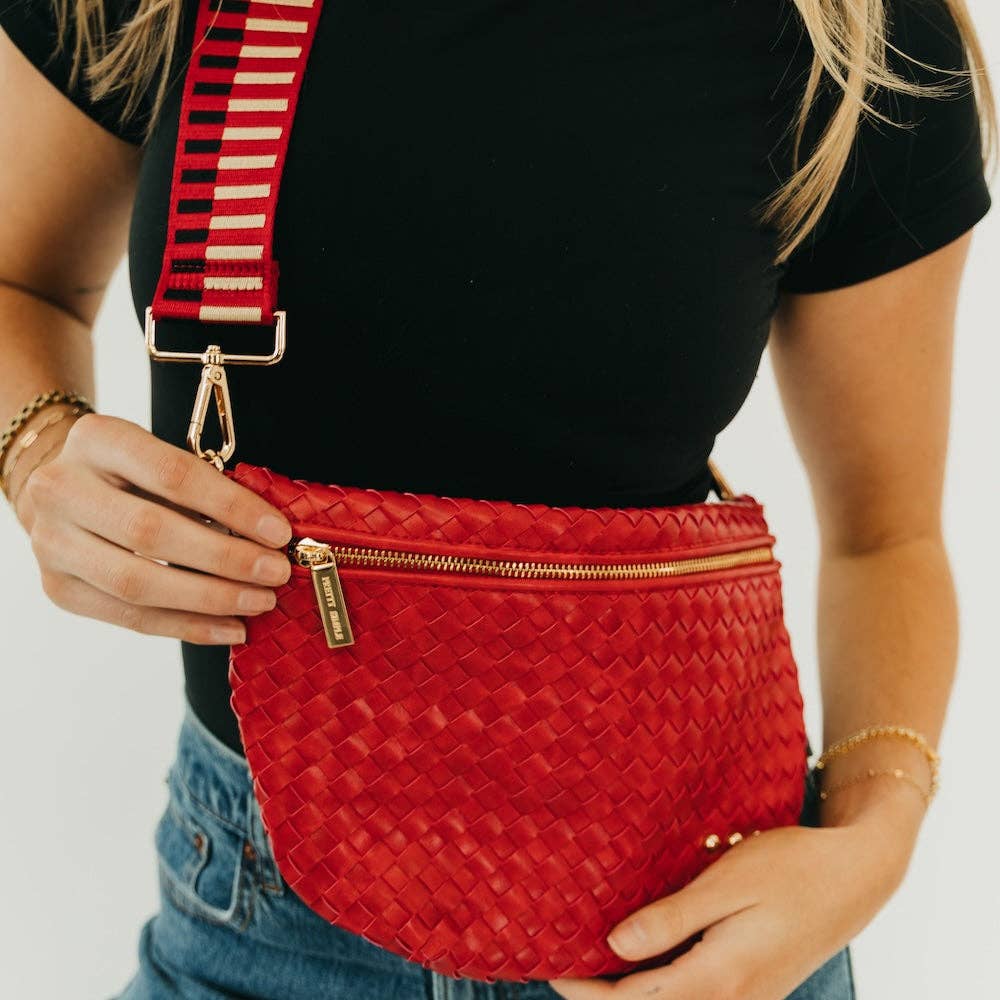 Woven vegan leather crossbody bum bag in brown