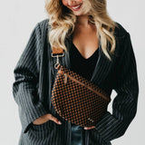 Woven vegan leather crossbody bum bag in brown
