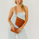 Woven vegan leather crossbody bum bag in brown