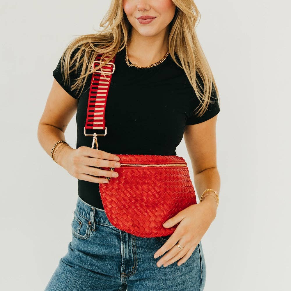 Woven vegan leather crossbody bum bag in brown