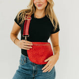 Woven vegan leather crossbody bum bag in brown