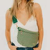 Woven vegan leather crossbody bum bag in brown