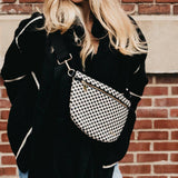 Woven vegan leather crossbody bum bag in brown