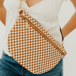 Woven vegan leather crossbody bum bag in brown