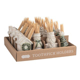 Figural ceramic toothpick caddy set with wooden toothpicks