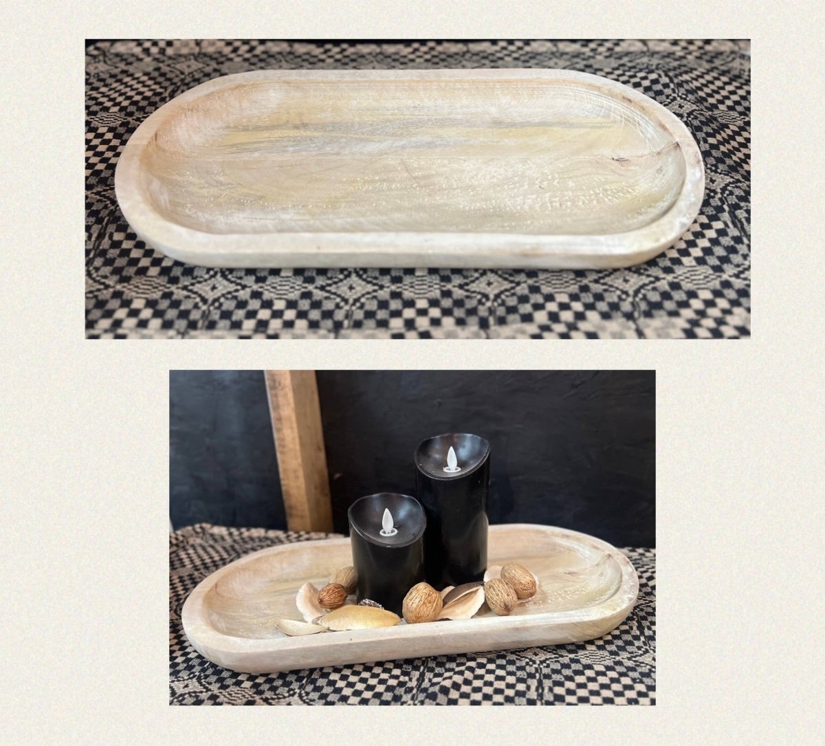 White Washed Wooden Oval Tray 18x8x1in - Pages & Parcels