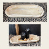 White Washed Wooden Oval Tray 18x8x1in - Pages & Parcels