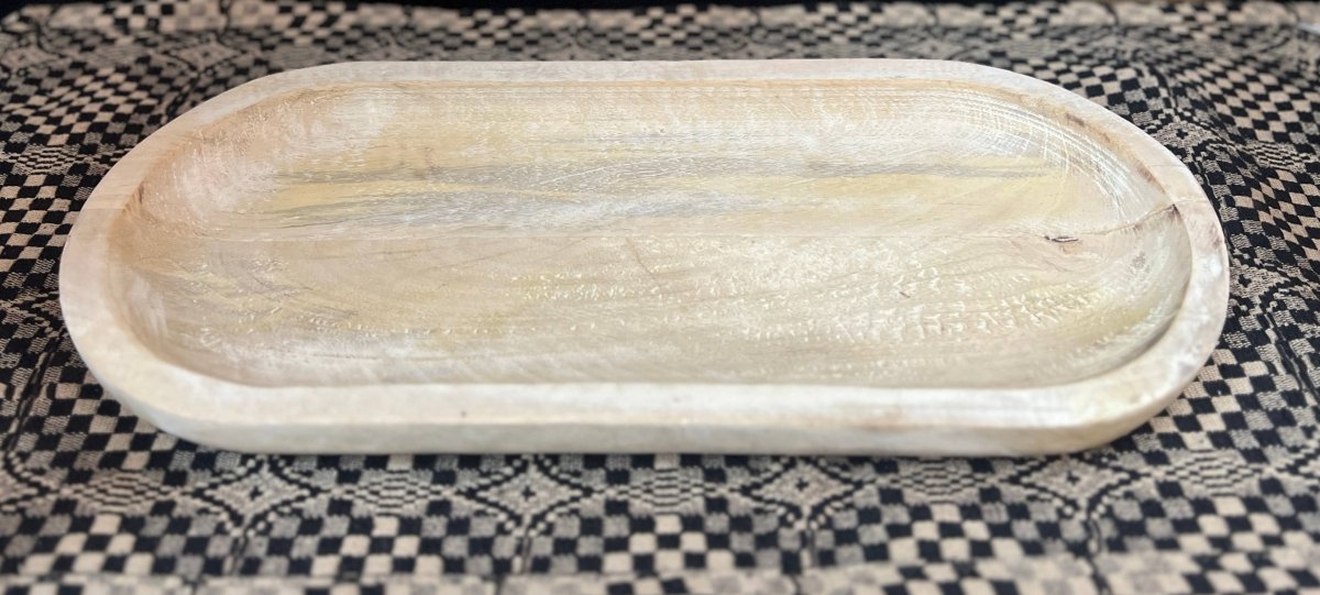 White Washed Wooden Oval Tray 18x8x1in - Pages & Parcels