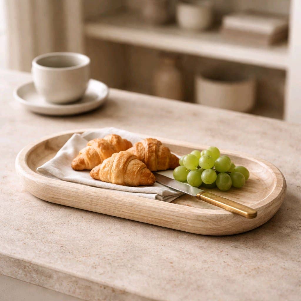 White Washed Wooden Oval Tray 18x8x1in - Pages & Parcels