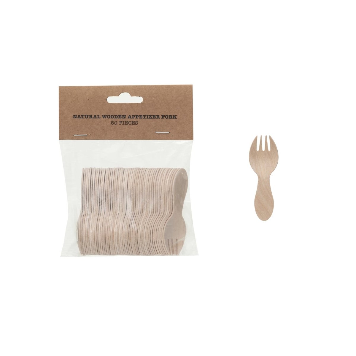 Set of 50 natural wood single-use sporks