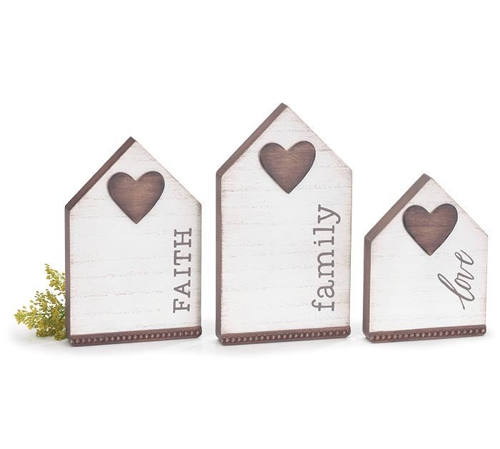 Wooden House with Heart set of 3 - Pages & Parcels