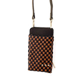 Woven crossbody phone bag with card slots and a coin purse