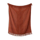 Rust colored chenille waffle weave throw blanket with fringe