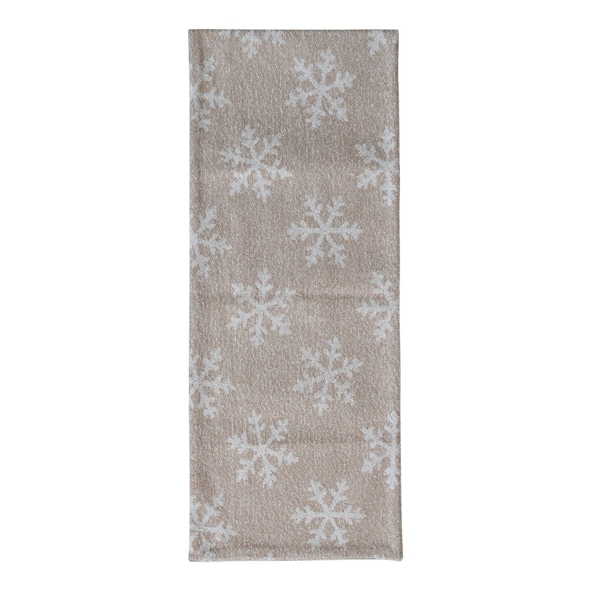 Table runner in woven recycled fabric jacquard with a snowflake pattern
