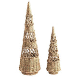 Set of two woven seagrass Christmas trees in varying heights